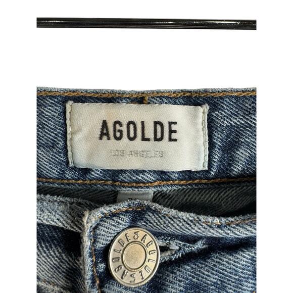Agolde Jeans Womens 30 (34x30) Blue 90s Pinch Waist High Rise Distressed Hemmed - Picture 2 of 11